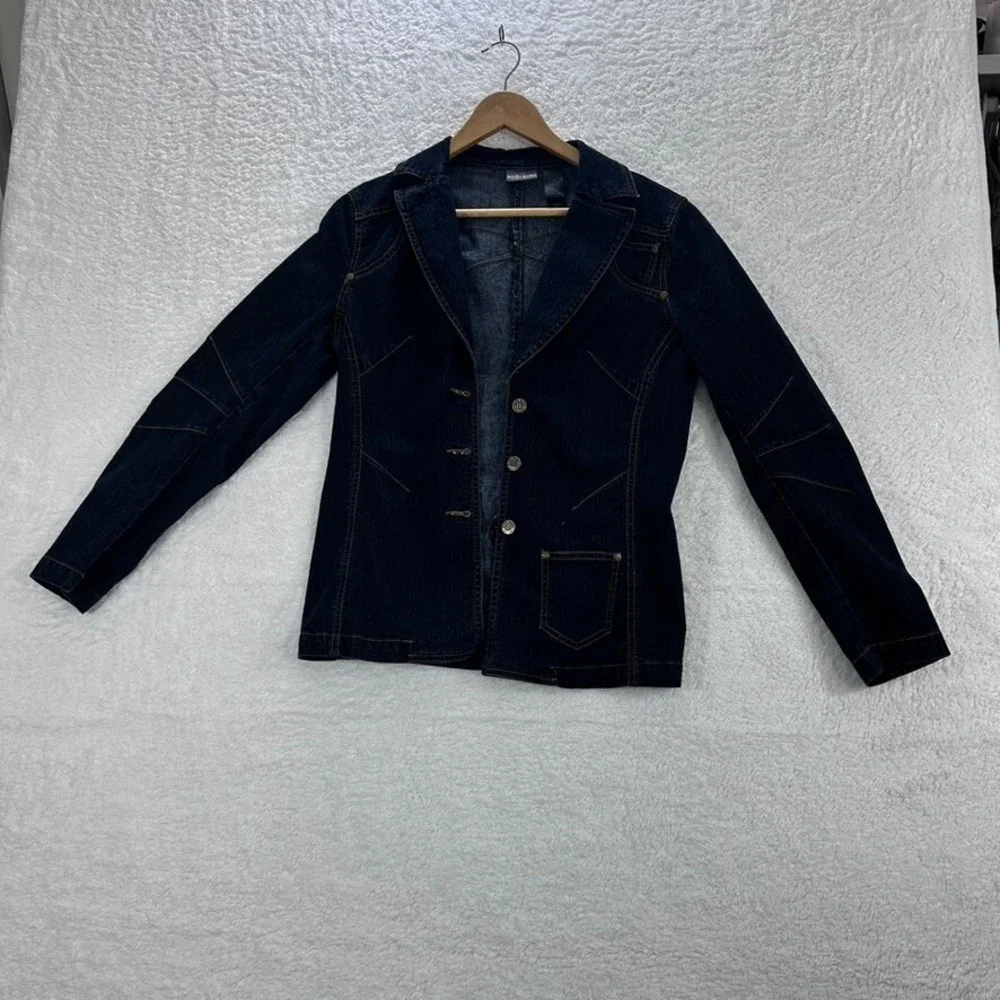 Bisou Bisou Jacket Women's Size 10 Blue Denim Jean Michele Bohbot Long Sleeves